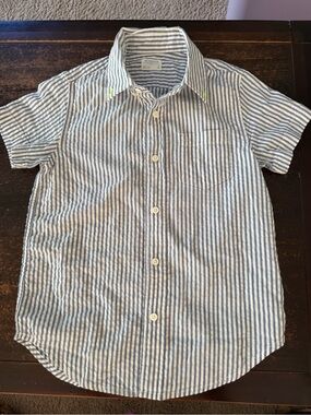 Crewcuts Navy and White Striped Button-Up Shirt Size 6-7